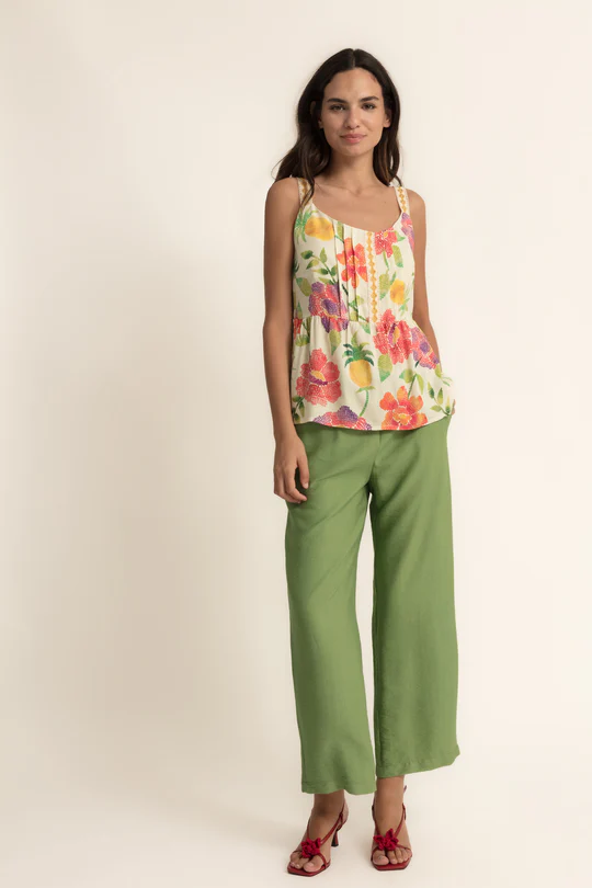PANTALÓN RECTO FLUIDO GRACIE COLOR ALBAHACA DE CMS