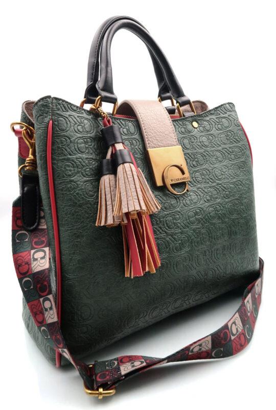 BOLSO PU GRABADO CARAMELO VERDE DE CARAMELO BY FERCHI COLECCION PRECIOSA