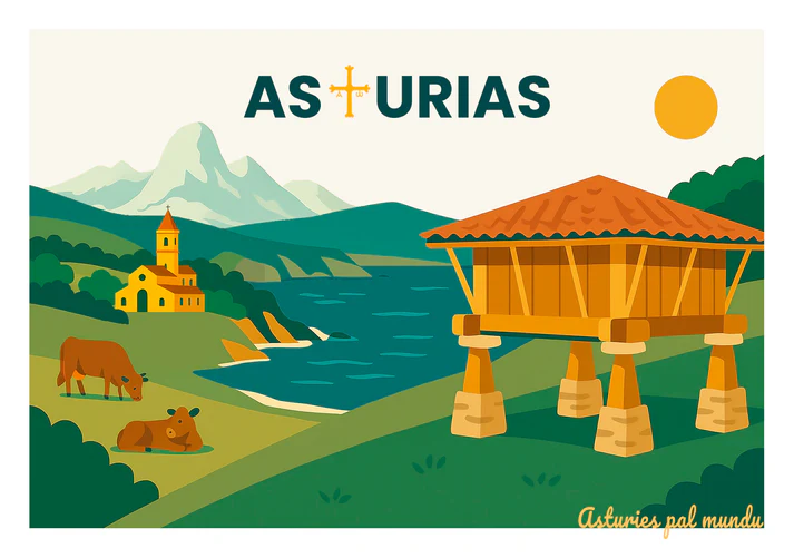 Postal Ilustración Asturias ASTURIES PAL MUNDU