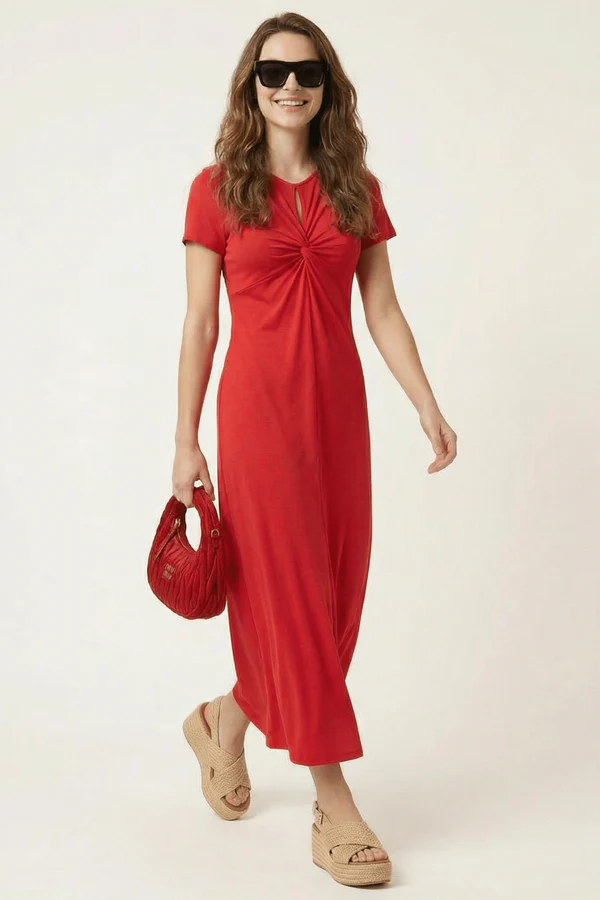 Vestido rojo con drapeado y lagrima en el escote Lolitas&L