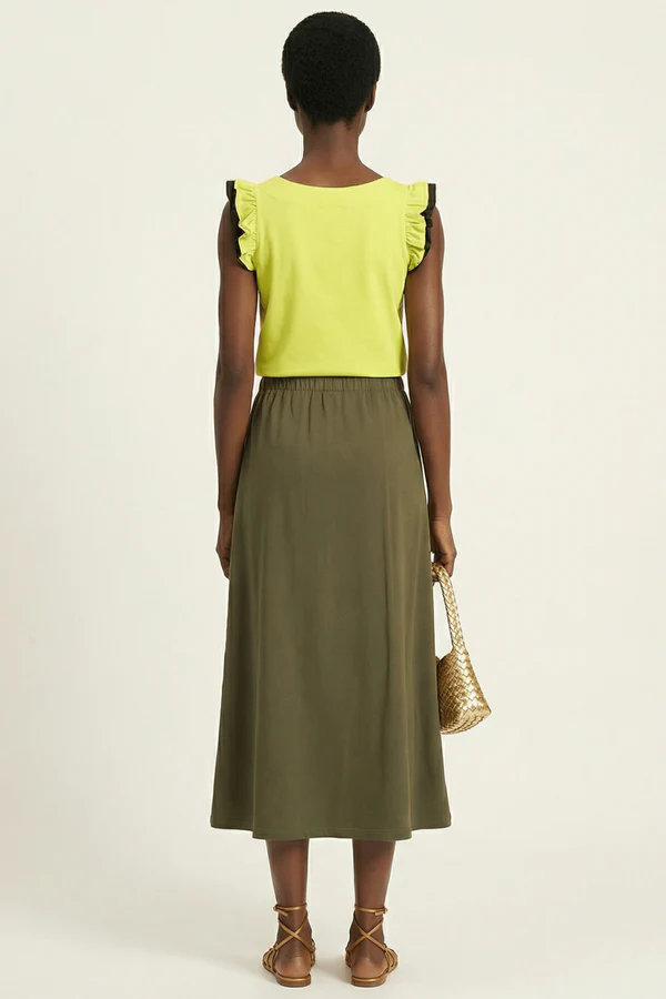 Camiseta verde acido bordado palmera con volantes Lolitas&L