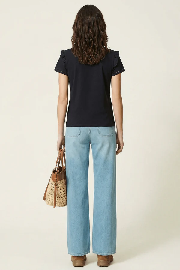 Camiseta negra con bordado perro salchicha en el delantero Lolitas&L