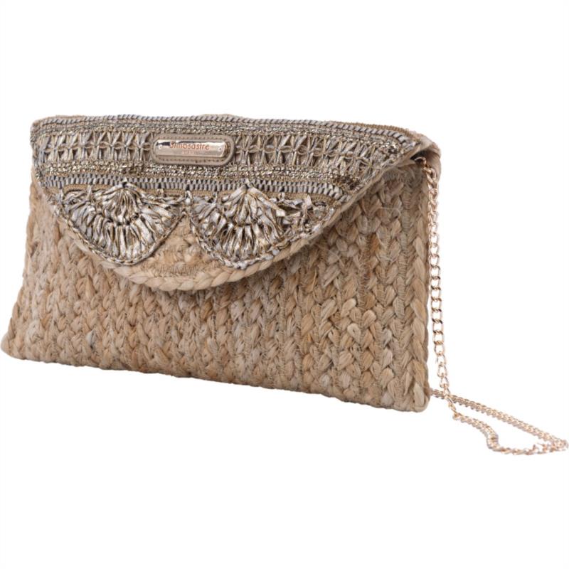 CLUTCH JUTE NATURAL ANGELA ORO DE SIMO SASTRE