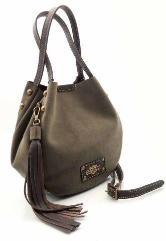 BOLSO PIEL SERRAJE KAKI CARAMELO