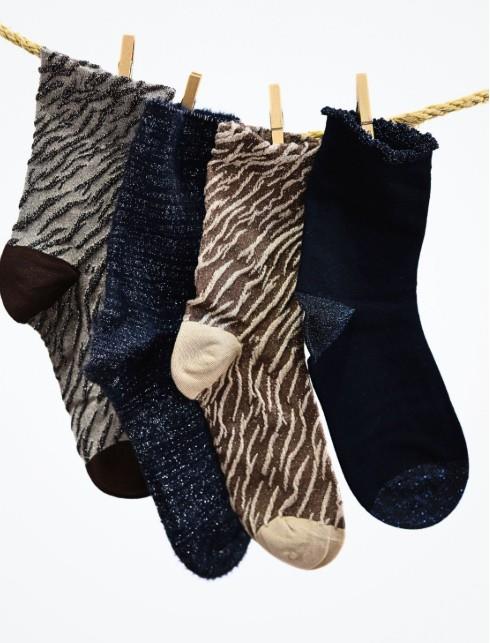 Caja 4 uds calcetines lurex cebra Premium Azul / Marrón NOCO
