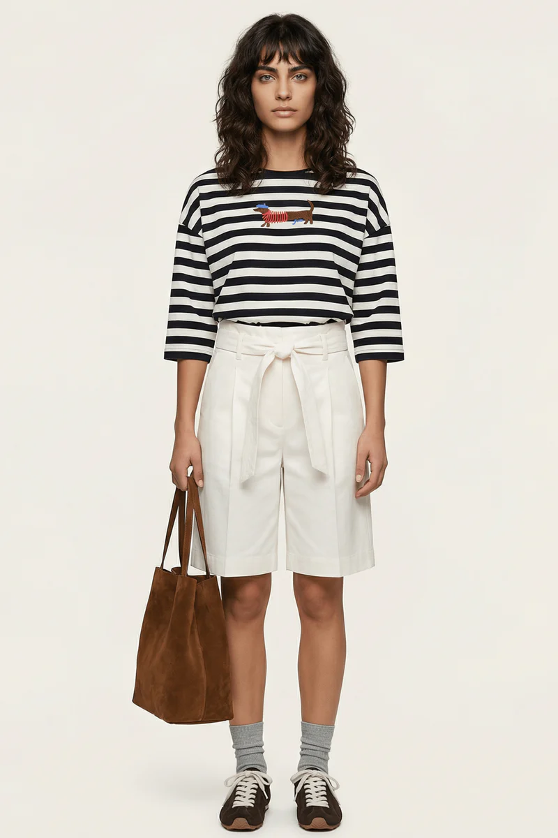 Camiseta blanca rayas con bordado perrito salchicha Lolitas&L