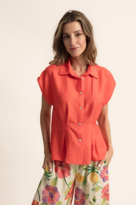 CAMISA GRACIE ENTALLADA MANGA CORTA EN CORAL DE CMS LOVE